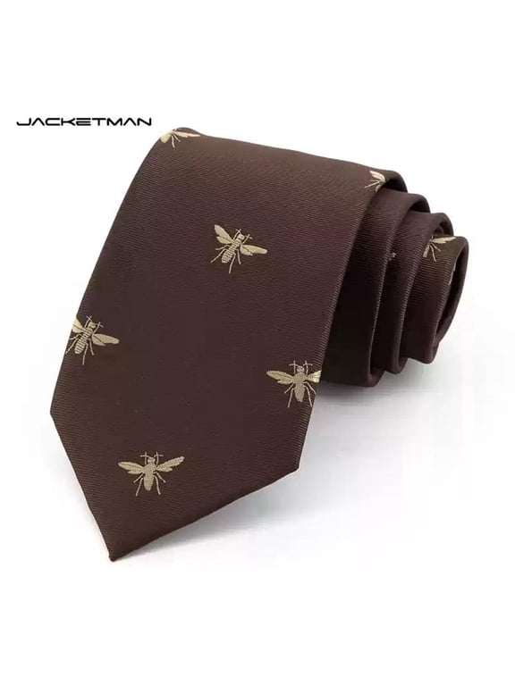 3.15" Men's High-quality Tie Coffee colored little bee pattern Business Banquets 8CM Wide Tie
