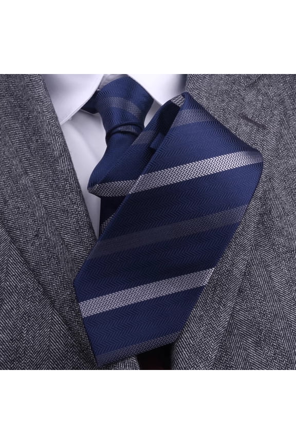 3.15-inch Men's High-quality 100% Silk Tie With Blue Gray Striped Pattern for Formal Business Banquets 8CM Wide Tie