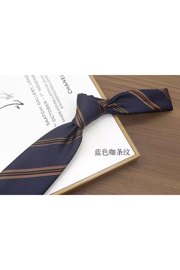 3.15-inch Men's High-quality Blue Coffee Striped Pattern Formal Business Banquet Tie