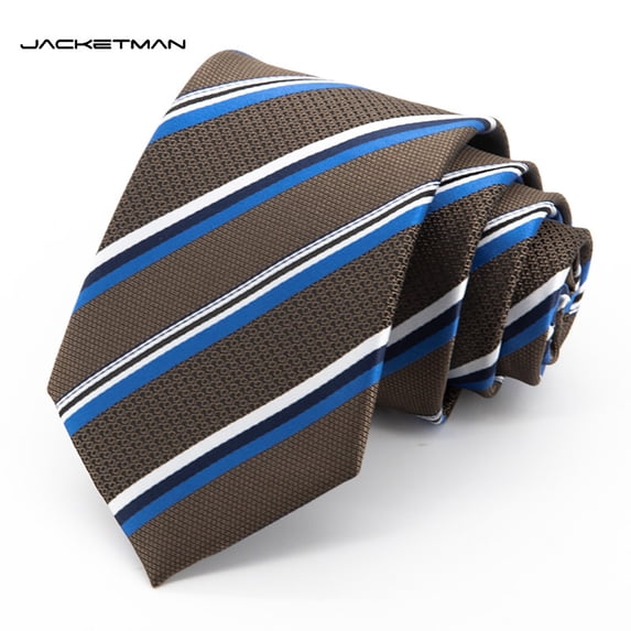 Yongchuantie 3.15-inch Men's Tie Coffee Colored Blue and White Stripes ...