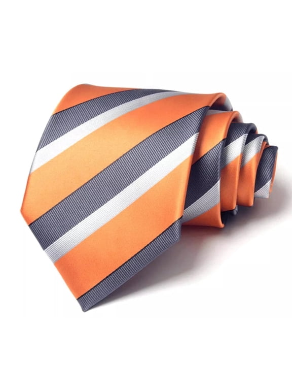 3.54" High-quality Men's Tie Orange Gray White Striped Pattern Business Banquet 9CM Wide Tie