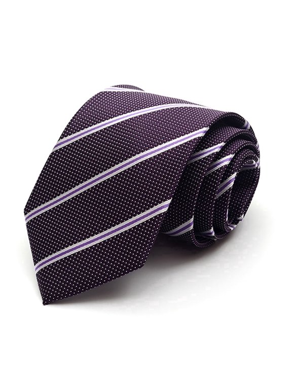 3.54" High-quality Men's Necktie Purple Checkered White Striped Pattern Business Banquet 9CM Wide Tie