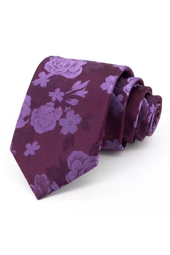 Fashion 3.15 " Deep Purple Flower Pattern Men's Tie Business Casual Wedding 8cm Wide Tie