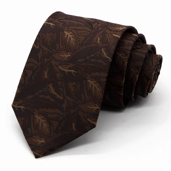 Yongchuantie Fashion Coffee Dark Pattern Leaf Pattern Men's Tie Formal Business 8CM Wide Tie+Gift Box