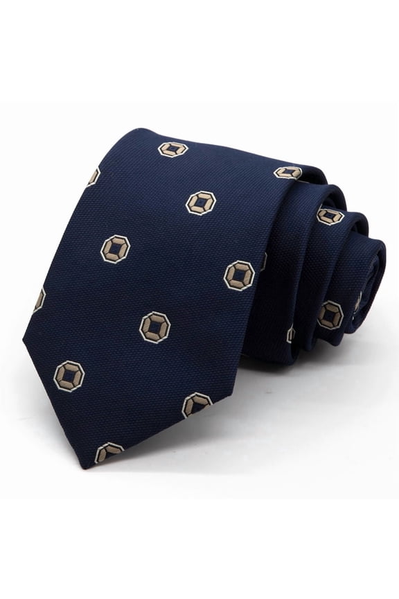 Fashion Deep Blue Geometric Pattern Men's Tie Formal Business 8CM Wide Tie+Gift Box