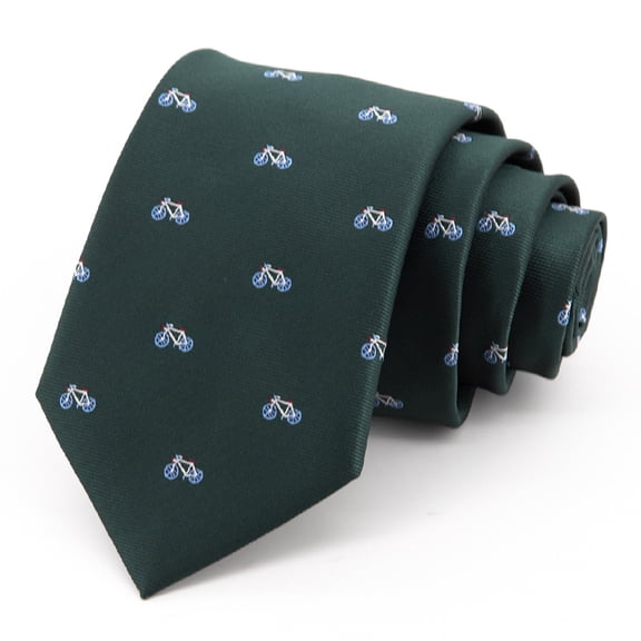 Yongchuantie Fashion Deep Green Personalized Bicycle Pattern Men's Tie Formal Business 8CM Wide Tie+Gift Box