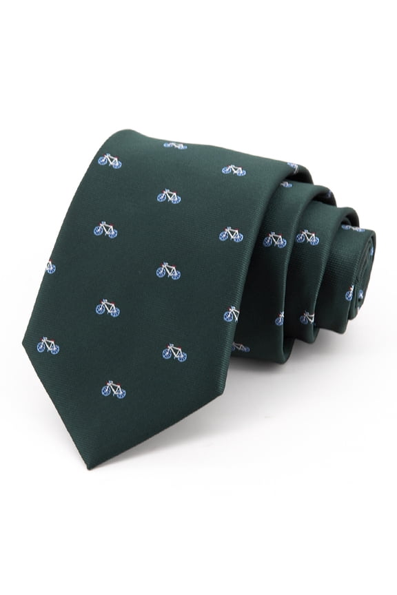 Fashion Deep Green Personalized Bicycle Pattern Men's Tie Formal Business 8CM Wide Tie+Gift Box