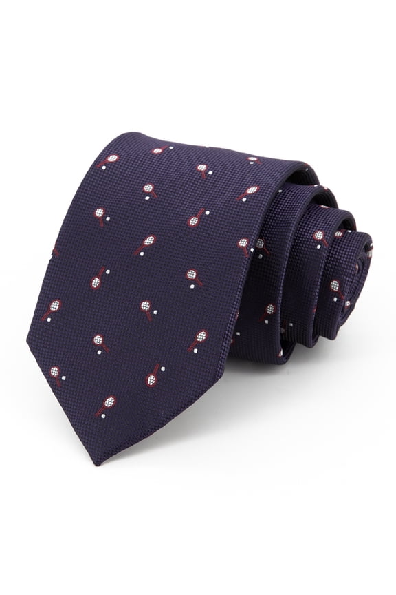 Fashion Deep Purple Personalized Tennis racket Pattern Men's Tie Formal Business 8CM Wide Tie+Gift Box