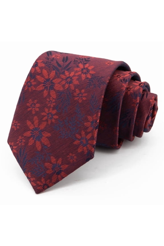 Fashion Deep Red Small Flower Pattern Men's Tie Formal Business 8CM Wide Tie+Gift Box