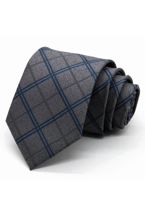 Fashion Grey Blue Checkered Pattern Men's Tie Formal Business 8CM Wide Tie+Gift Box