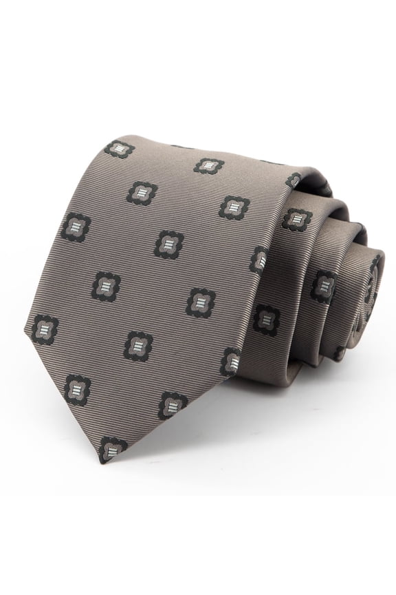 Fashion Grey Brown Small Square Pattern Men's Tie Formal Business 8CM Wide Tie+Gift Box