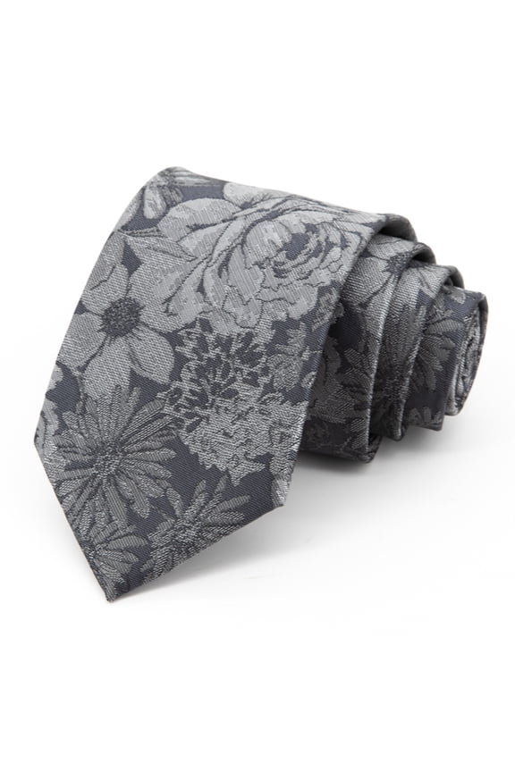 Fashion Grey Large Flower Pattern Men's Tie Formal Business 8CM Wide Tie+Gift Box