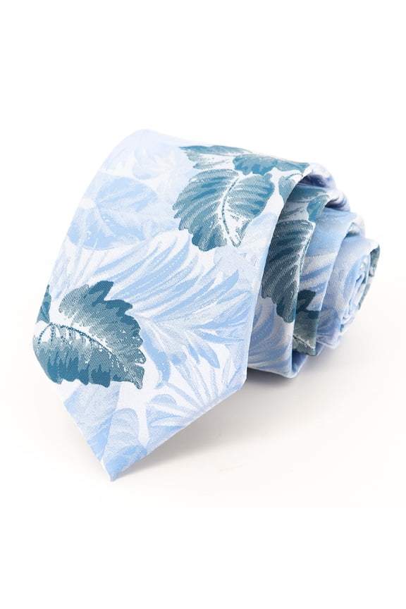 Fashion Light Blue Large Leaf Pattern Men's Tie Formal Business 8CM Wide Tie+Gift Box