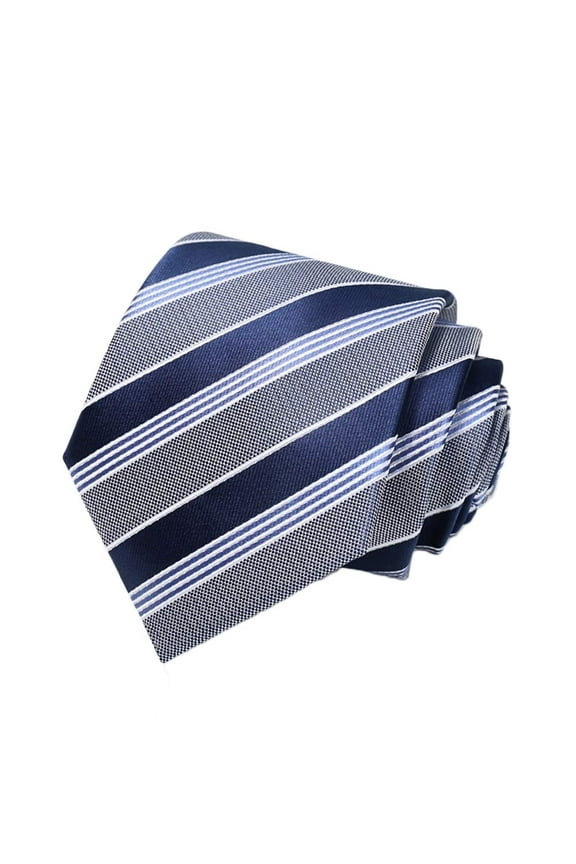 Fashion Men's Ties Formal Business 3.15'' Ties for Men Navy Light Blue Gray White Striped Neckties + Gift Box