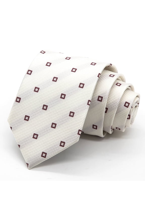 Fashion White Beige Small Checkered Pattern Men's Tie Formal Business 8CM Wide Tie+Gift Box