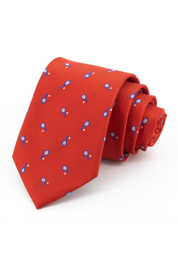 Fashionable Red Personalized Tennis Racket Pattern Men's Tie Formal Business 8CM Wide Tie+Gift Box