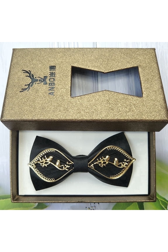 High Quality Men's Black Bow Tie Gold Bird Pattern Wedding Banquet Bow Tie