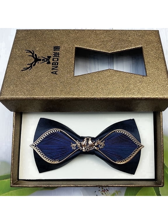 High Quality Men's Navy Blue Bow Tie Metallic Love Bird Pattern Wedding Banquet Bow Tie