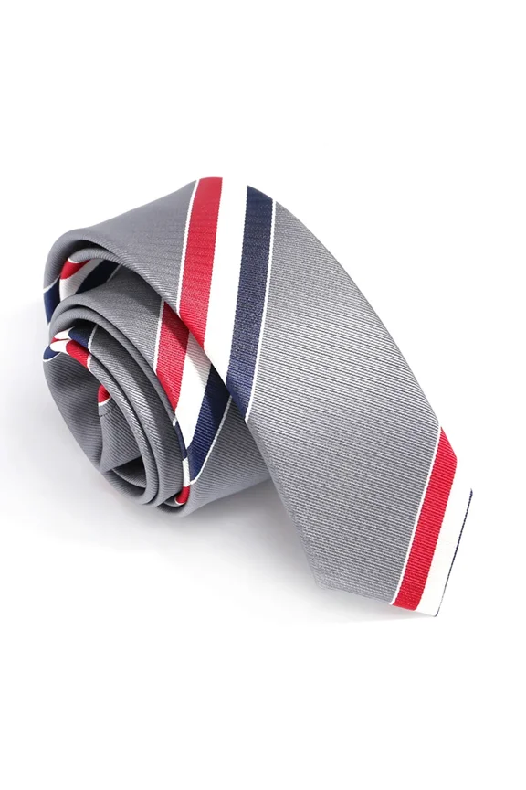 Men's 2.36‘’ Slim Ties for Men Red White Blue Striped Necktie Skinny Japanese Korean style Silver Grey Cravat
