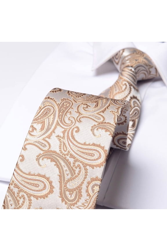 Men's Beige Coffee Paisley Tie Handmade Knot 8CM Wide Tie+Gift Box
