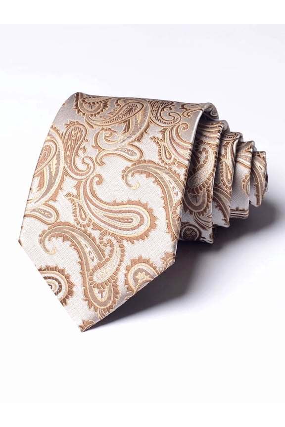 Men's 3.15" Necktie Beige Coffee Paisley Handmade Knot 8CM Wide Tie+Gift Box
