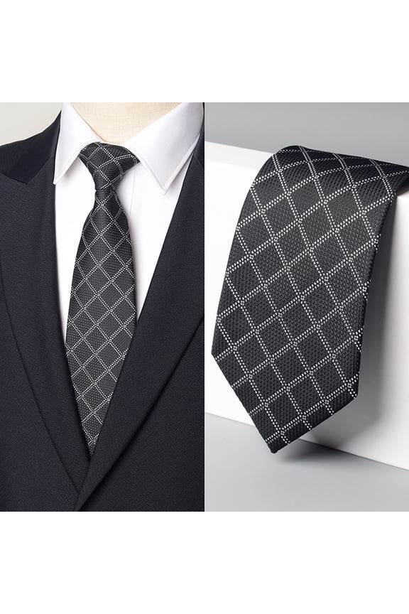 Men's Black Checkered Pattern Tie Hand Knot 9CM Wide Tie+Gift Box