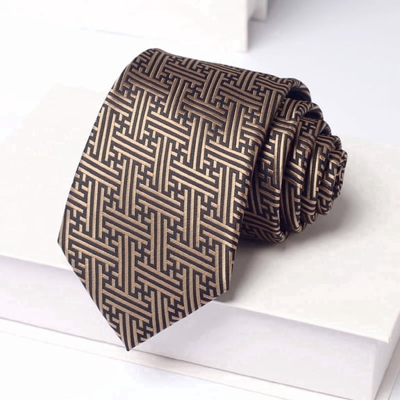 Yongchuantie Men's 3.15" Necktie Black Gold Interwoven Pattern Tie Hand Knot 8CM Wide Tie+Gift Box