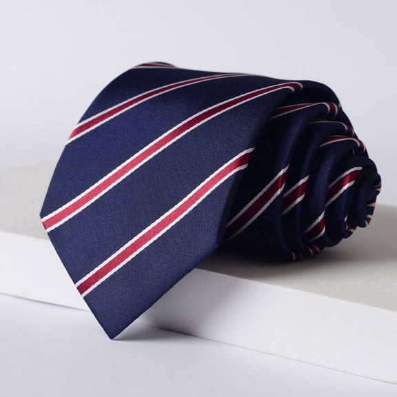 Yongchuantie Men's Deep Blue Wine Red Stripe Pattern Tie Handmade Knot 9CM Wide Tie+Gift Box