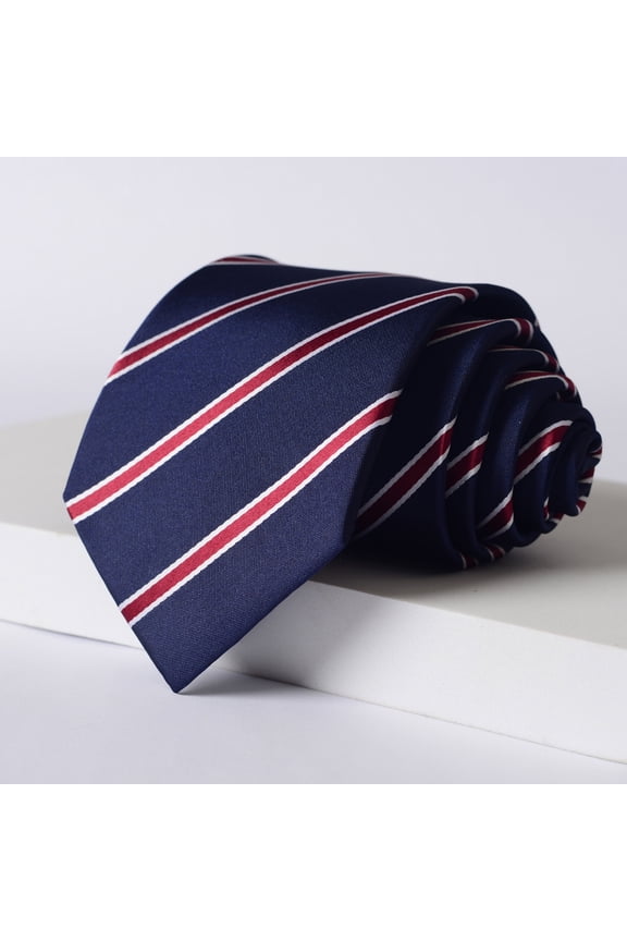 Men's Deep Blue Wine Red Stripe Pattern Tie Handmade Knot 9CM Wide Tie+Gift Box