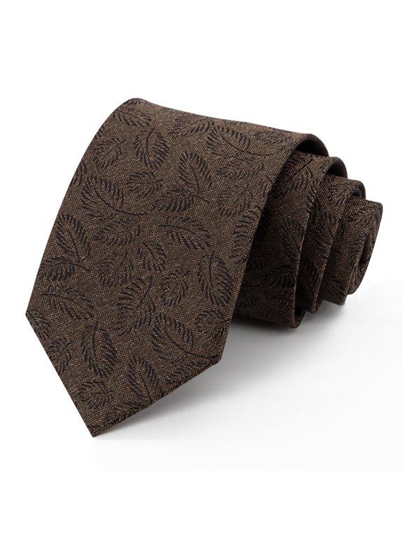 Men's Fashion 3.15'' Ties Business Casual Wedding Necktie 8CM Formal Retro Checkered Geometric Pattern (Brown Leaves)