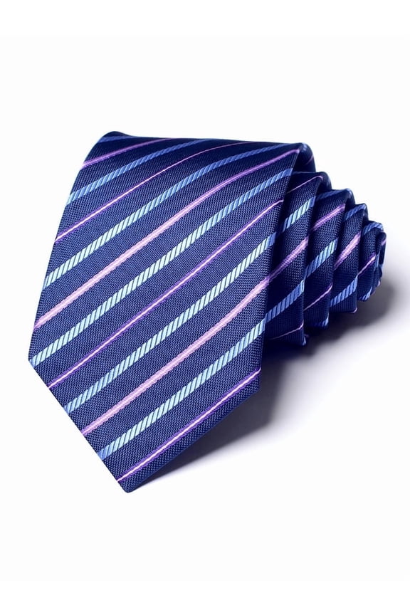 Men's 3.15" Necktie Fashion Blue Purple Stripe Pattern Hand Knot 8CM Wide Tie+Gift Box