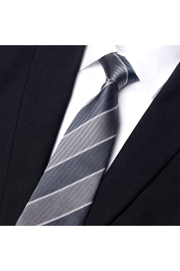 Men's Fashion Grey Double Splicing White Stripe Pattern Tie Hand Knot 8CM Wide Tie+Gift Box
