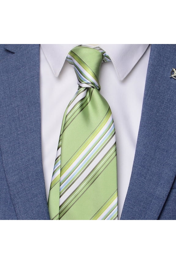 Men's Fruit Green Stripe Pattern Tie Hand Knot 8CM Wide Tie+Gift Box