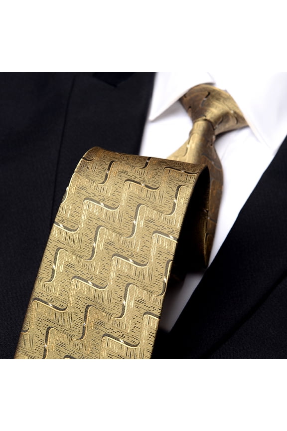 Men's Gold Coffee Ripple Pattern Tie 8CM Wide Handmade Knot Tie+Gift Box