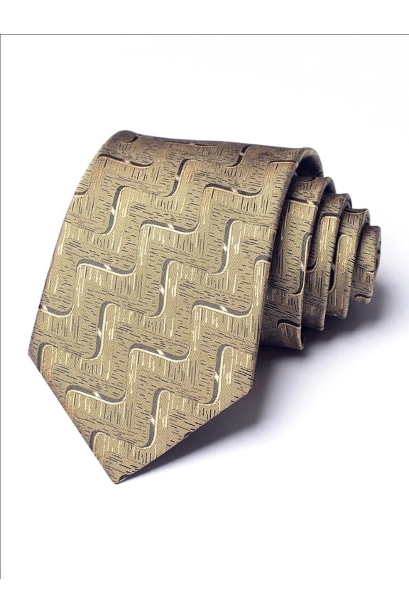 Men's 3.15" Necktie Gold Coffee Ripple Pattern 8CM Wide Handmade Knot Tie+Gift Box