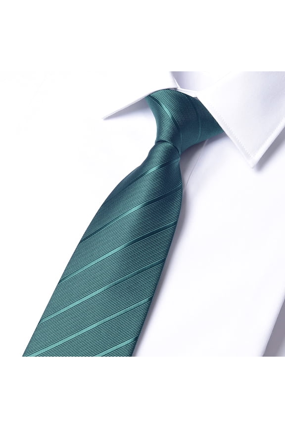 Men's Green Striped Tie Hand Knotted 8CM Wide Cravat+Gift Box