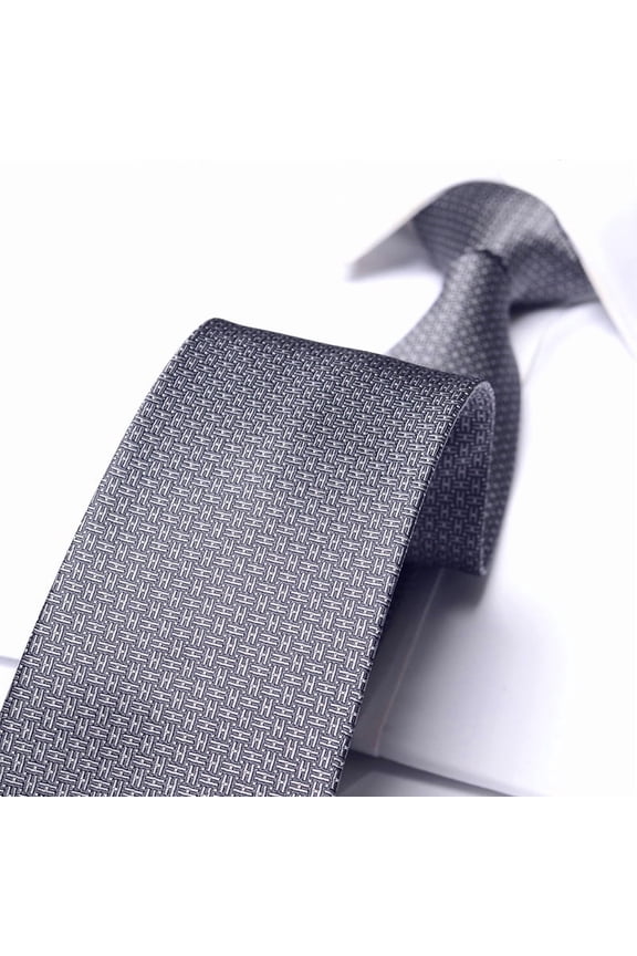 Men's Grey H-Pattern Tie Hand Knot 8CM Wide Tie+Gift Box