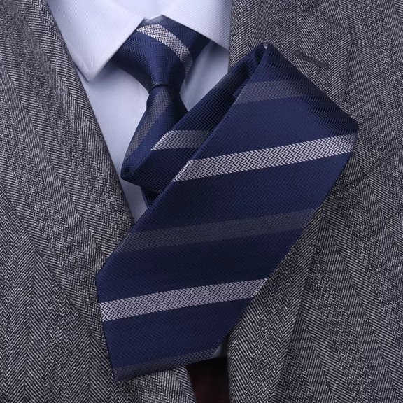 Yongchuantie Men's High-quality 100% Silk Tie With Dark Blue and Gray Striped Pattern for Formal Business Banquets 8CM Wide Tie