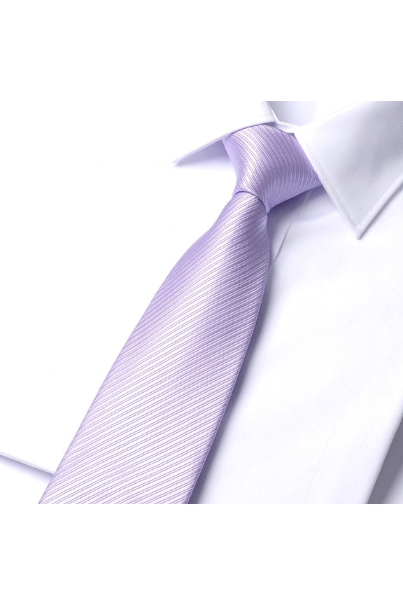 Men's Light Purple Striped Solid Color Tie 8CM Wide Version Tie+Gift Box