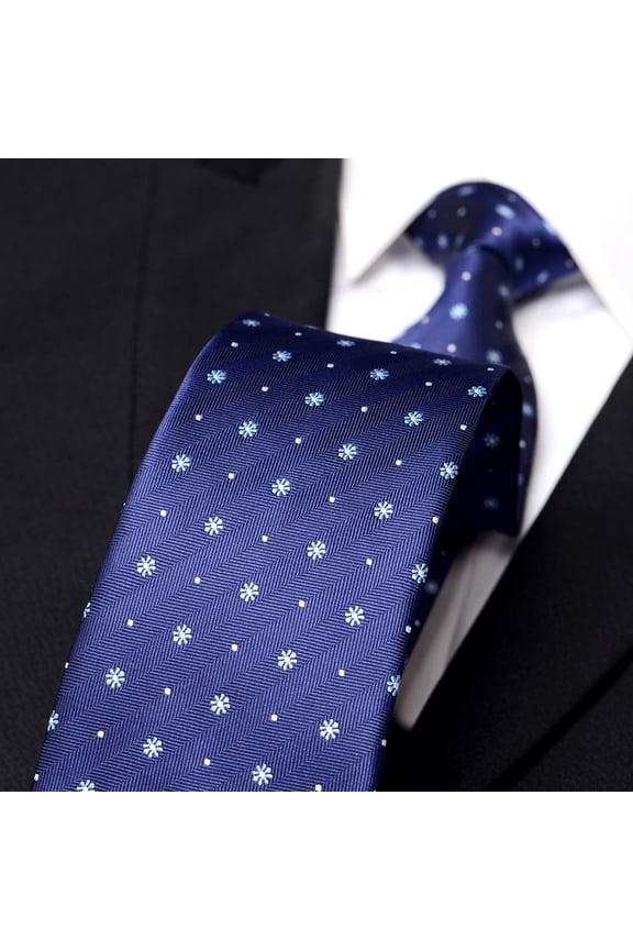 Men's Navy Blue Snowflake Pattern Tie Hand Knotted 8CM Wide Tie+Gift Box