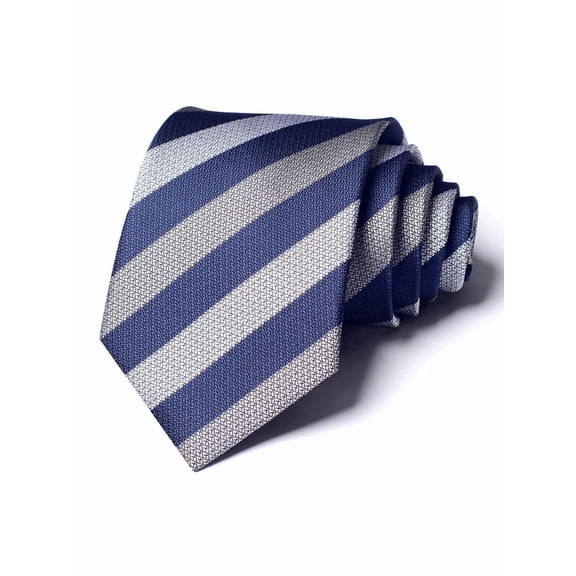 Yongchuantie Men's 3.15" Necktie Navy Dlue Gray Striped Pattern Tie 8CM Wide Version Tie+Gift Box