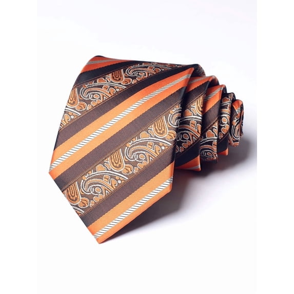 Yongchuantie Men's 3.15" Necktie Orange Paisley Stripe Pattern Hand Knot 8CM Wide Tie+Gift Box