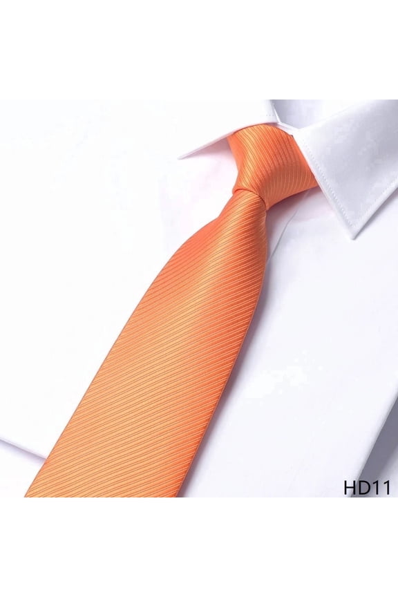 Men's 3.15" Necktie Orange Solid Color Striped Pattern Hand Knotted 8CM Wide Tie+Gift Box