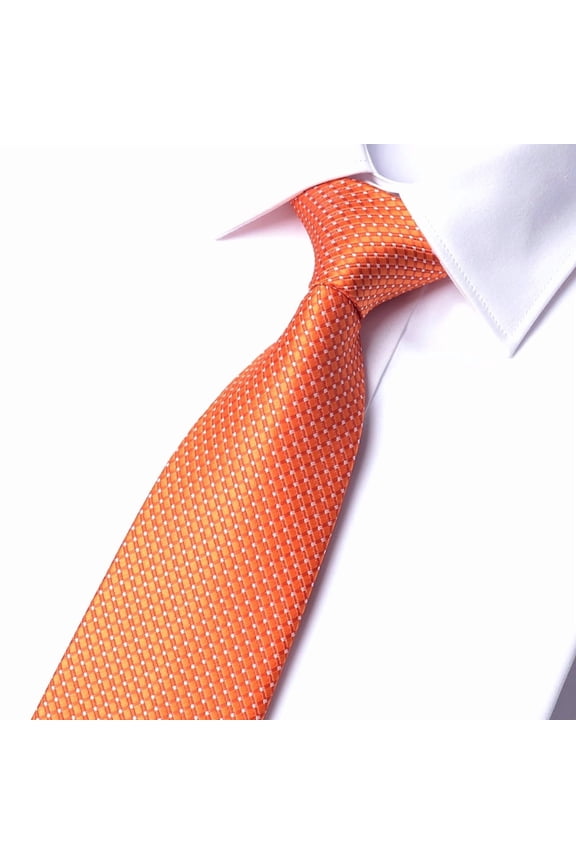 Men's Orange White Dot Grid Pattern Tie Hand Knot 8CM Wide Tie+Gift Box