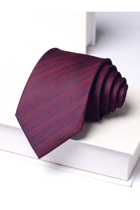 Men's Purple Wine Red Striped Tie 8CM Wide Tie+Gift Box