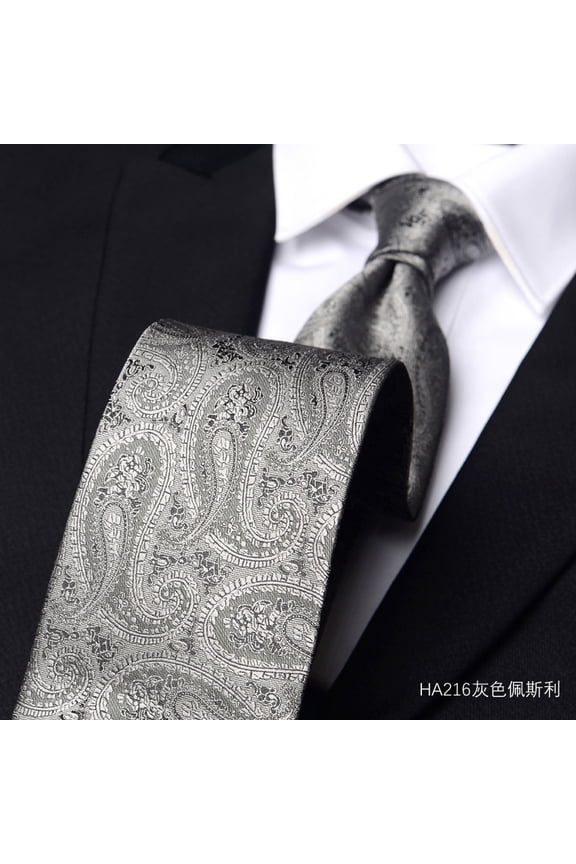 Men's Silver Grey Paisley Pattern Tie 8CM Wide Tie+Gift Box