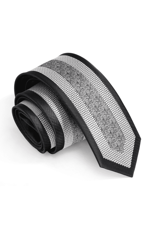 Men's Slim Necktie Black Silver Grey Plaid Geometric Pattern Classical Striped Line 2.36 Inches Ties