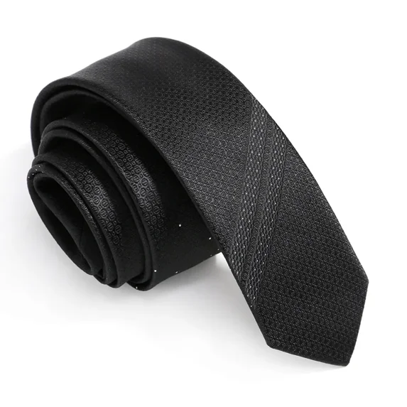 Yongchuantie Men's Slim Necktie Black Striped with White Dot Geometric Pattern 2.36 Inches Plaid Ties