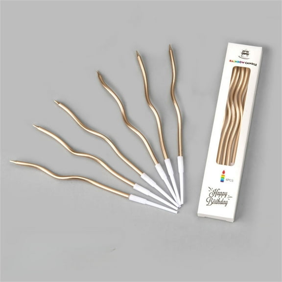 Yongcuo Elegant Gold Spiral Birthday Candles Set of 6 Twisted Metallic Candles for Cakes & Celebrations, 5.75 Inches Long Champagne
