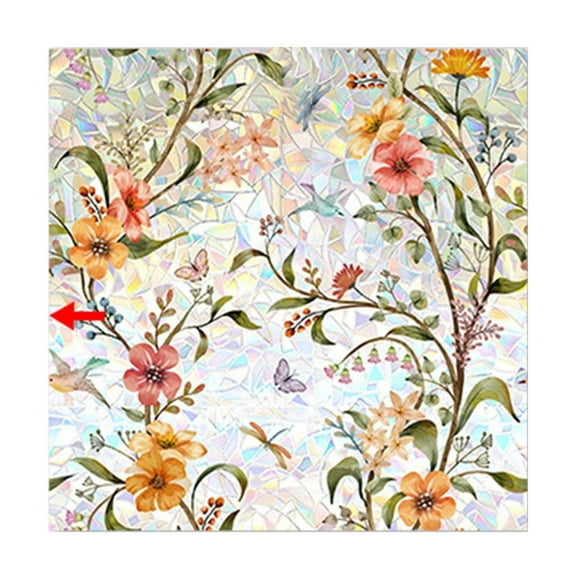 Yongcuo Floral Stained Glass Window Film, Decorative Privacy Window Film for Home and Office, 17.7 x 78.7 Inches 40*200cm
